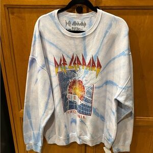 Def Leppard Pyromania Tie Dye Oversized Rock Crewneck‎ Sweater Size S/M